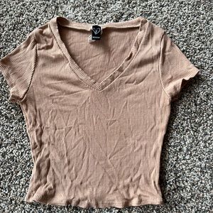 Beige crop top v cut